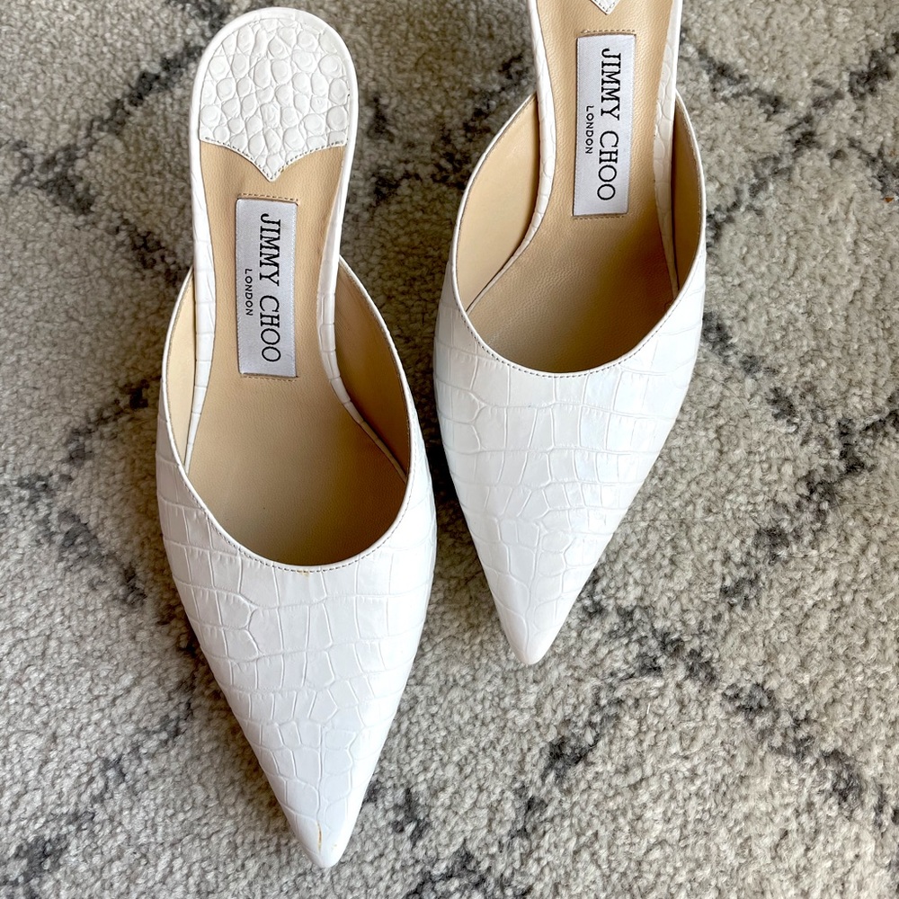 NEW Jimmy chop Rav65 white mules 36.5